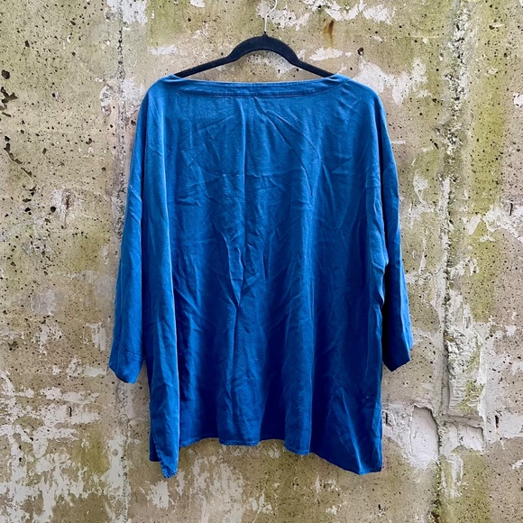 Eileen Fisher Silk Georgette Crepe Drawstring Top, Blue, XL - Picture 4 of 10